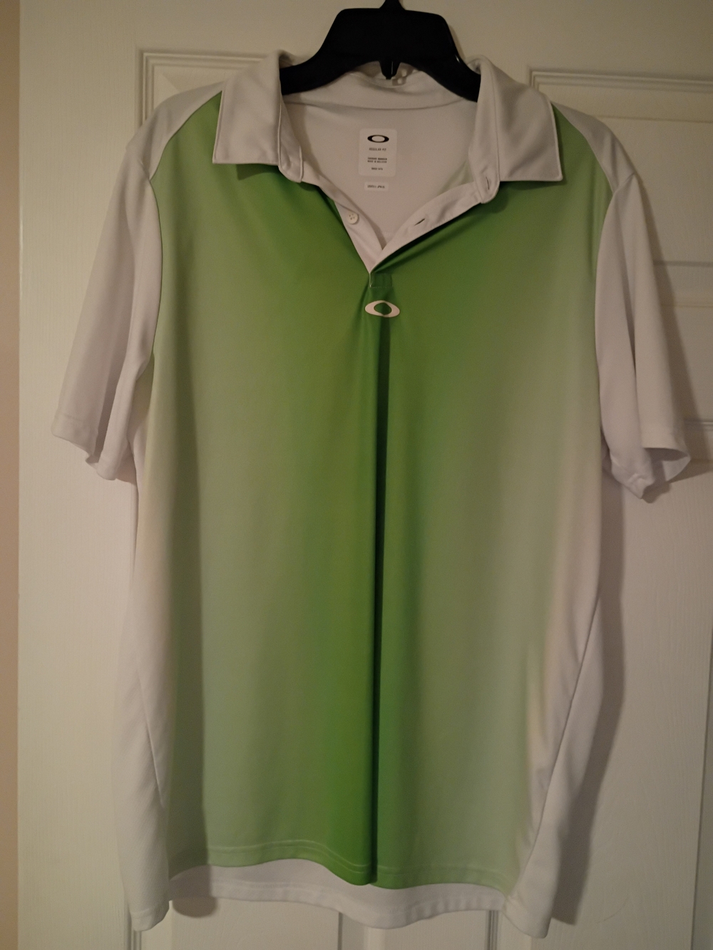 Oakley White and Green Gradient Golf Polo